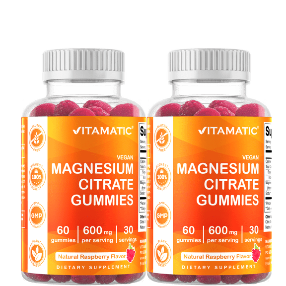 2 Pack - Vitamatic Magnesium Gummies 600mg per Serving - 60 Vegan Gummies