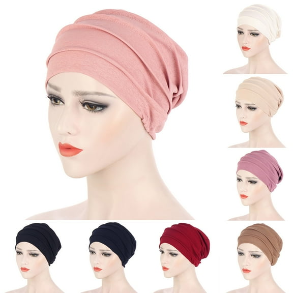 Helii Women Solid Color Pleated Turban Baseball Cap Casual Muslim Wrap Hat
