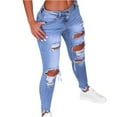 thumbnail image 4 of JNGSA Women Low Waist Jean Skinny Stretch Ripped Jean Flares Ankle Denim Pants Plus Size Trouser Blue 4, 4 of 4