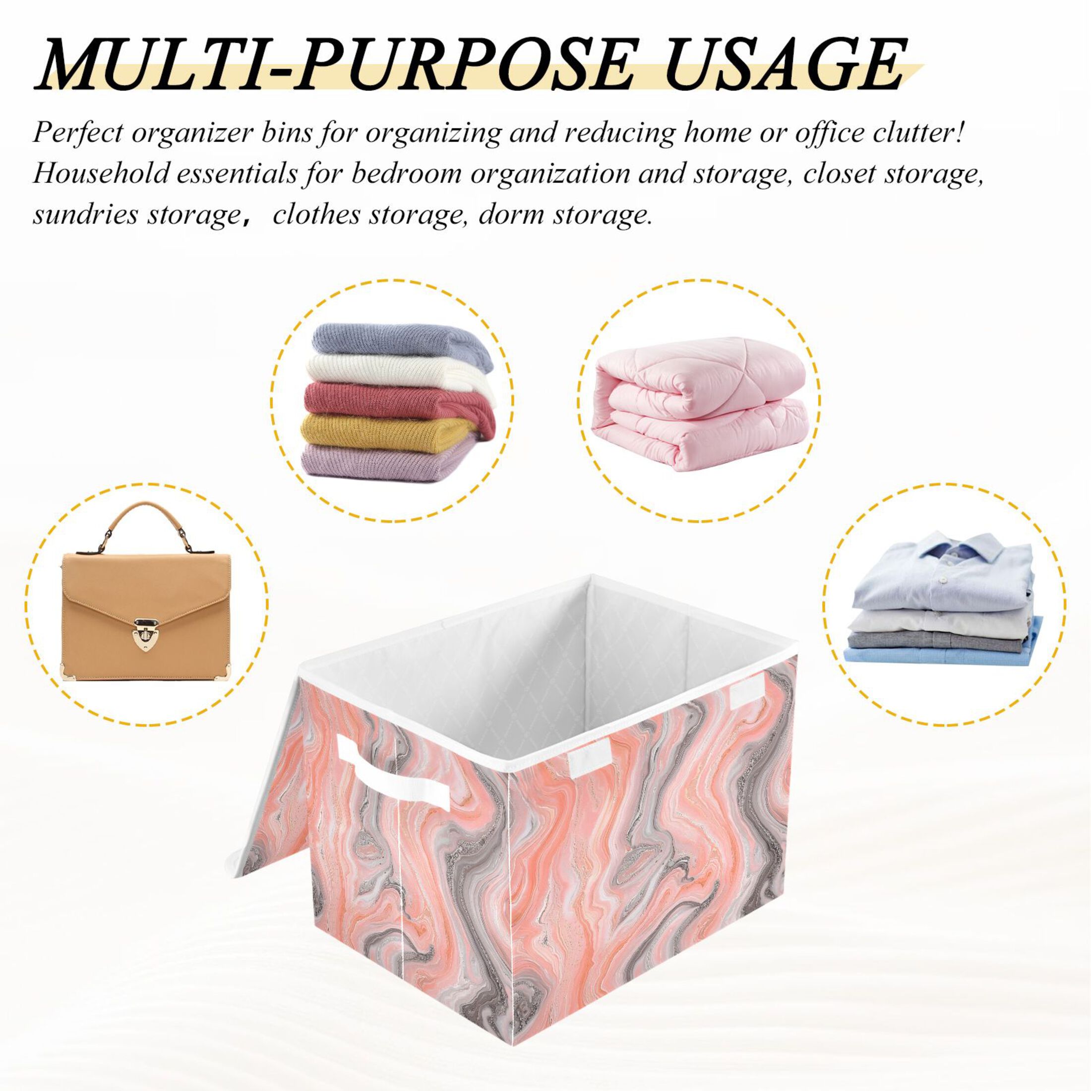 Ryvnso Marble Pink Large Lidded Foldable Storage Baskets Cubes Boxes Lids Bin for Home
