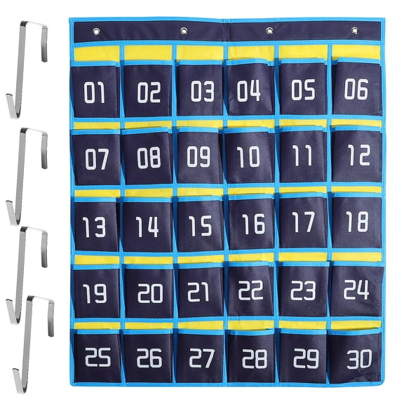OFFIGAM Dark Calculator Holder with 30 Pockets, Non-Woven Fabric Phone Organizer for Classroom Storage and Office Use