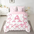thumbnail image 2 of Manfei Kawaii Bowknot 7-Piece Bedding Comforter Set,Letter Personalized King Bedding Sets,Geometric Plaid Ultra Soft Bed Sheets,Ultra Soft Teenager Bedroom Decor,Reversible, 2 of 7