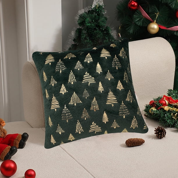 Funda de Almohada Navideña de Doble Cara con Estampado En Caliente de Pv, con Bordado de Lentejuelas, para Sala de Estar, Sofá y Peluche Navideño.