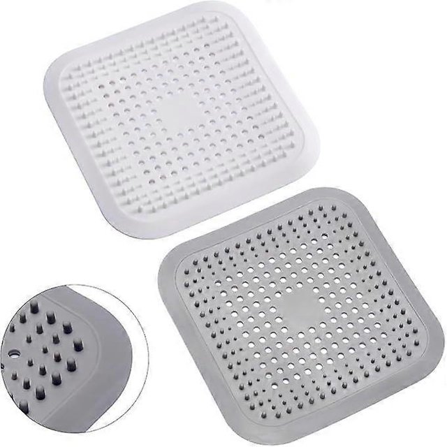 2 Pack Silicone Shower Hair Traps with Suction Cup, Hair Filter Drain Protector, Universal Anti-Hair Drain Filter for Kitchen, Bathroom (White+Gray)