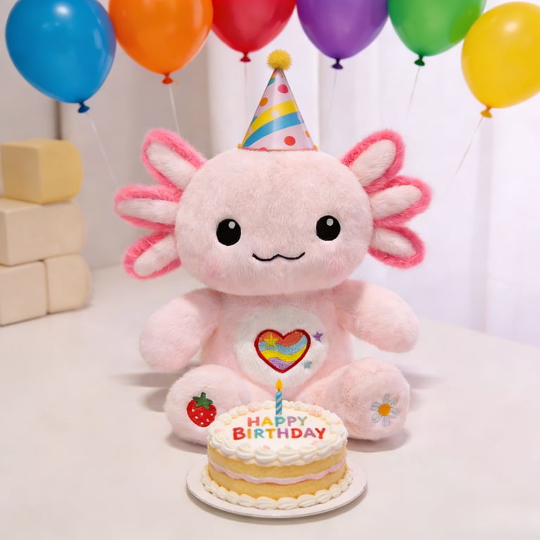 13-Inch Pink Axolotl Plush Stuffed Animal, Soft Cuddly Plush Toy