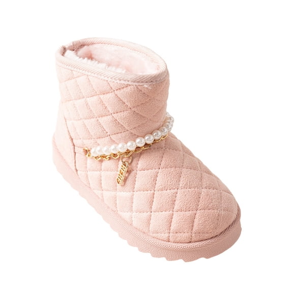 bebe Toddler Girl's Quilted Cozy Boots with Pearl Chain and Charm Accents