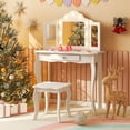 thumbnail image 2 of Costway Kid Vanity Table Stool Set Tri-Folding Mirror Adjustable 3-Color LED Light White, 2 of 10