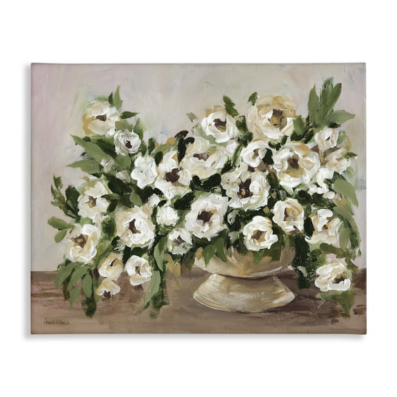 Stupell Industries Traditional Beige Flowers Plants & Flowers Painting Wrapped Canvas Art Print Wall Art, 20 x 16