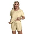 thumbnail image 2 of DAKIMOE Womens Silk Stain Pajamas Set Short Sleeve Soft Sleepwear Top With Shorts Set PJ Loungewear, Light Champagne, M, 2 of 8