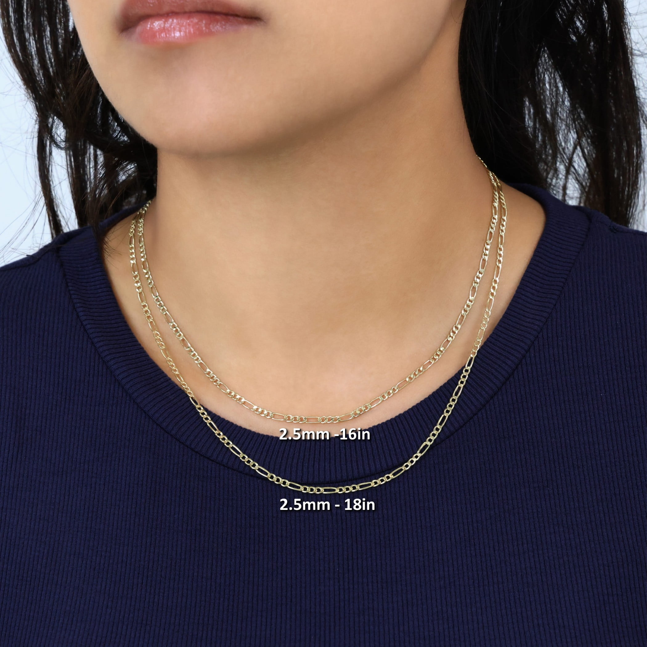 Nuragold 10k Real Yellow Gold Figaro Link 2.5mm Chain Necklace (16"-26") Italian Jewelry for Men & Women
