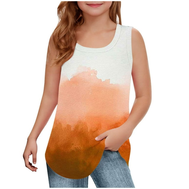 RXIRUCGD 2025 Vêtements d'Été pour Enfants Filles Décontracté Sans Manches Col Rond Imprimé
