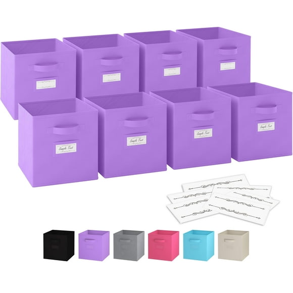 11 Inch Storage cubes (Set of 8) Storage Baskets Features Dual Handles & 10 Label Window cards cube Storage Bins Foldable Fabric closet Shelf Organizer Drawer Organizers and Storage (Purple)
