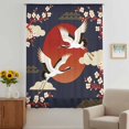 thumbnail image 2 of Japanese Style Sheer Curtains 54 Inches Long, Modern Cranes Cherry Flower Wave Red Blue Light Filering Curtains, Breathable Simi Curtain Privacy Drapes for Kitchen Bathroom Small Window Treatment, 2 of 9