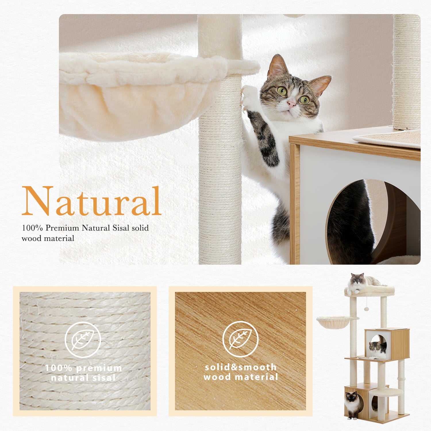 Pefilos 51" Wooden Cat Trees Towers for Large Cats with Cat Scratching Post and Removable Soft Perches Modern Cat Condo for Indoor, Beige Pefilos 51" Wooden Cat Trees Towers for Large Cats with Cat Scratching Post and Removable Soft Perches Modern Cat Condo for Indoor, Beige