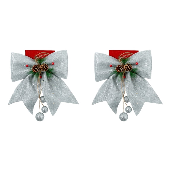 BNNG Christmas Pendant Bow Tie Snowflake Christmas Tree Bow Buffalo Plaid Bow Checkered Ribbon Bow with Pine Cone Christmas Tree Decoration Bows for Christmas Parties Christmas Trees Indoor Crafts