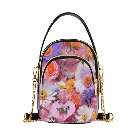 ALAZA Chain Crossbody Bags for Women Floral Daisy Flowers Shoulder Handbag Phone Purse