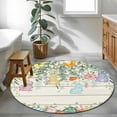 thumbnail image 4 of Round Area Rug 3ft, Abstract Easter Rabbit Egg Non-Slip Non-Shedding Floor Mat, Spring Flower Leaf Wood Board Washable Sturdy Carpet for Living Room Bedroom Home Decor, 4 of 9