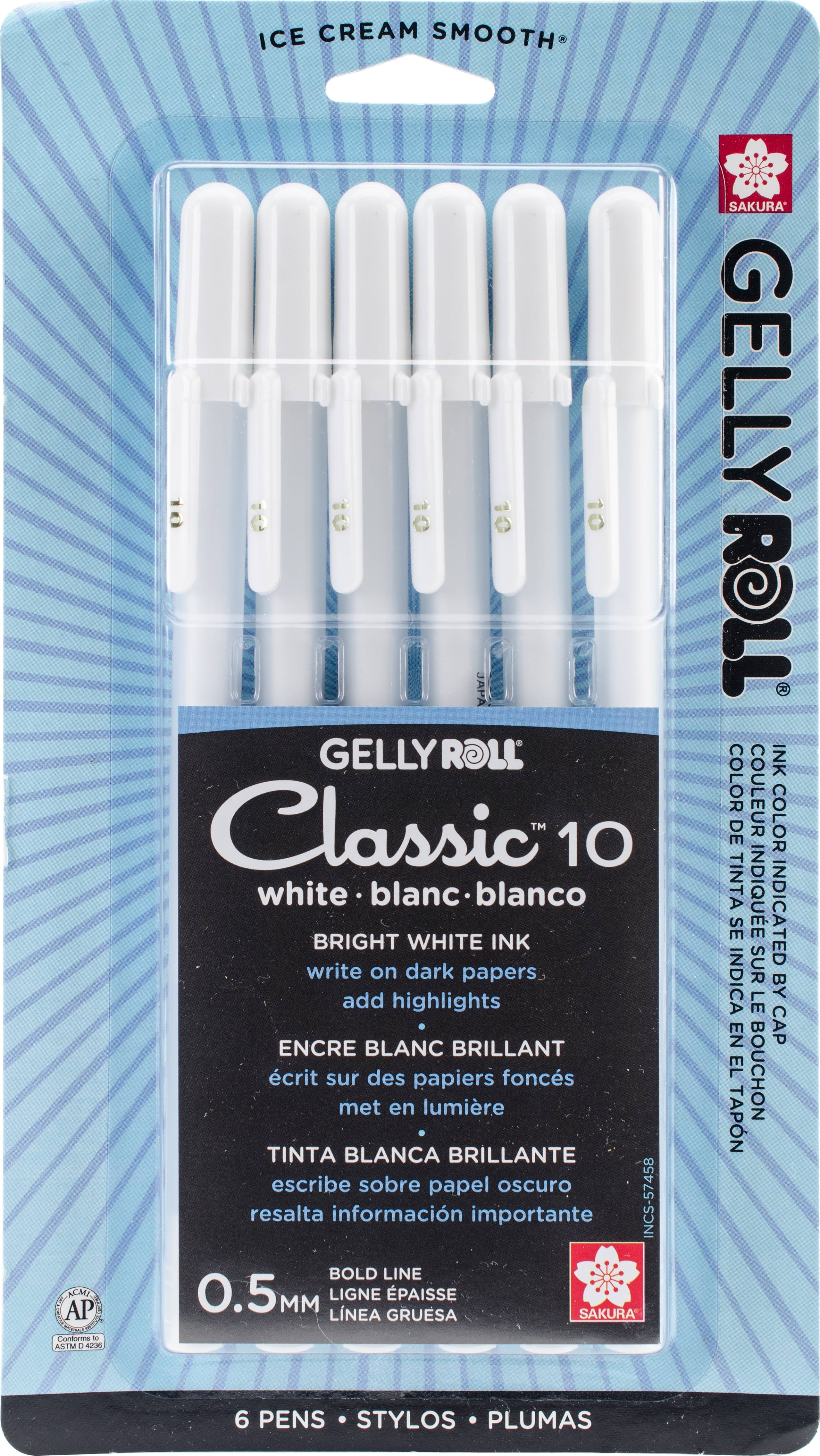 6pk Pen White Sakura 57458 Gelly Roll Classic 10 Bold Pt.
