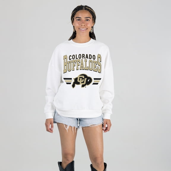 Women's Gameday Couture White Colorado Buffaloes Oversized Premium Fleece Sweatshirt