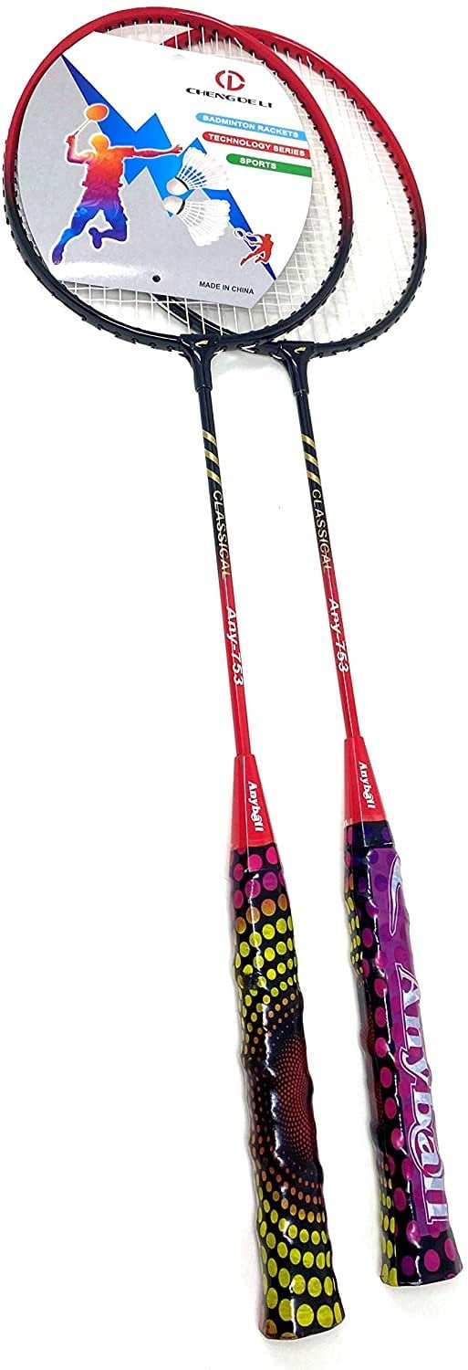 TJ Global Badminton Racquet Set, Pair of 2 Rackets with 3 Shuttlecocks and Carrying Bag Included, for Professional & Beginner Players, Lightweight Carbon Fiber (Orange)