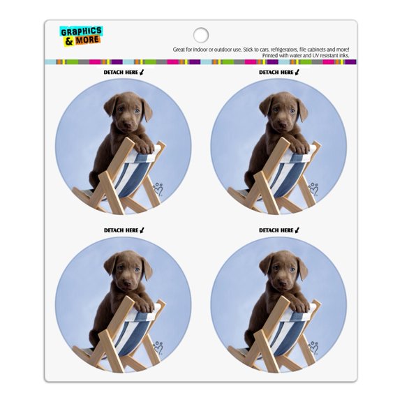 Lab Labrador Puppy Dog in Beach Lounger Chair Refrigerator Fridge Locker Vinyl Circle Magnet Set