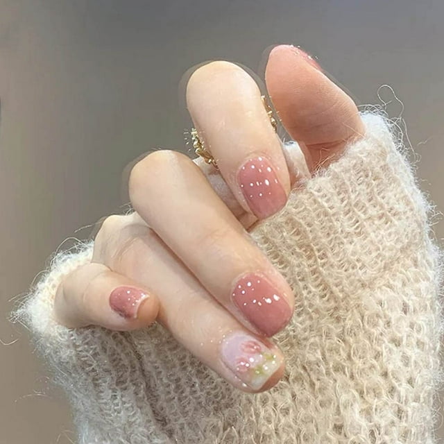 Charm Decorations For Women, Nude Pearl Designs Press On Nails, Easy To Use Artificial Fake Nails With Reusable False Nails For Spring Acrylic, 24Pcs