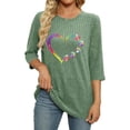 thumbnail image 3 of Sexlip Women's 3/4 Sleeve Ribbed Knit T-Shirts Crewneck Pullover Loose Blouse Heart Print Workout Casual Tee Tops Green S, 3 of 5