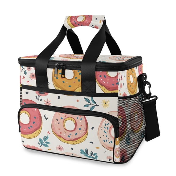 FORMRS Insulated Cooler Bag 24 Cans Capacity Soft Leakproof Lunch Box with Side Pockets, Pink Donut