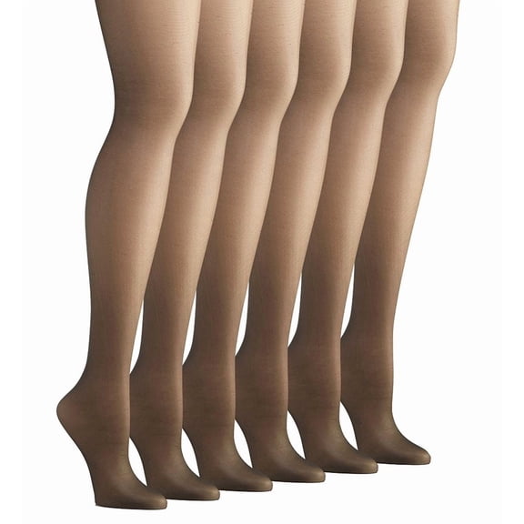 Hanes Silk Reflections Sheer Pantyhose with Control Top, Toe, 6-Pack Jet CD Women's