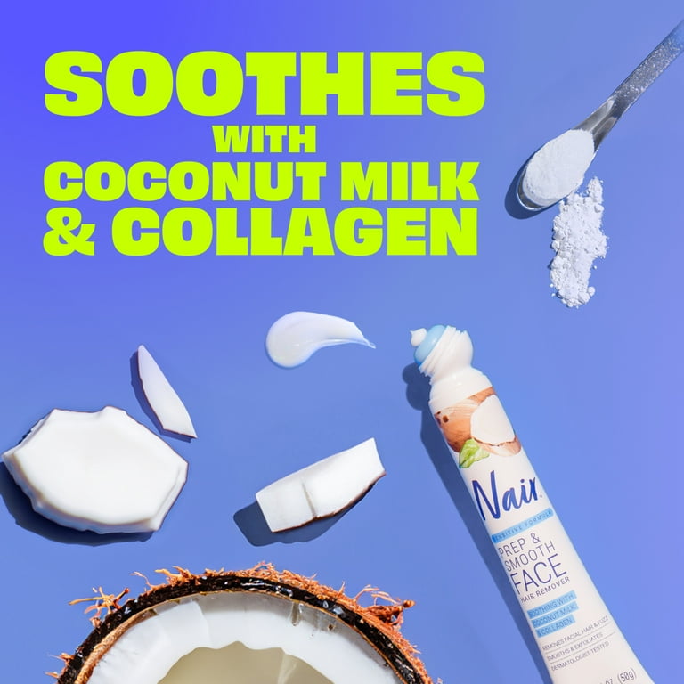 Nair Prep & Smooth Face, Facial Hair Remover for Women, Sensitive, Coconut Milk & Collagen, 1.76 oz