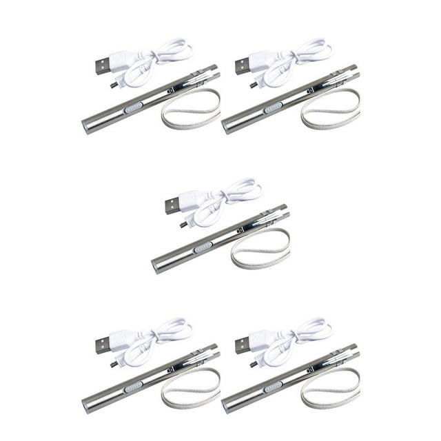 Decodeary Flashlight Outdoor Portable Rechargeable Stainless Steel LED Torch Penlight Fishing Handheld Hanging Light One Mode 1 5Set