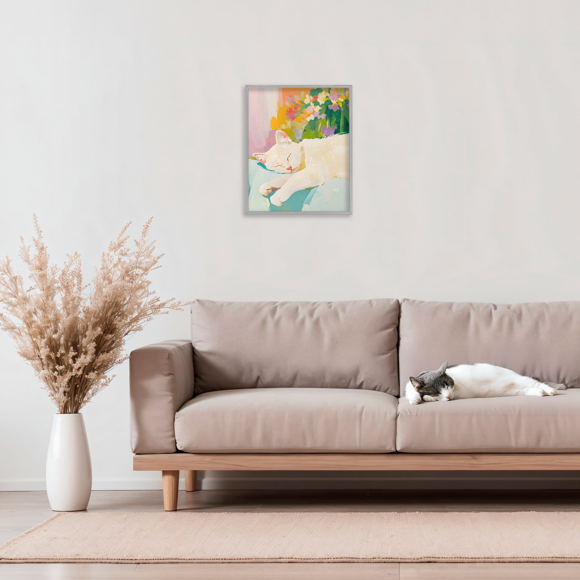 Stupell Industries Sleeping Cat with Flowers Gray Framed Giclee Art, design by The Prints Vibe