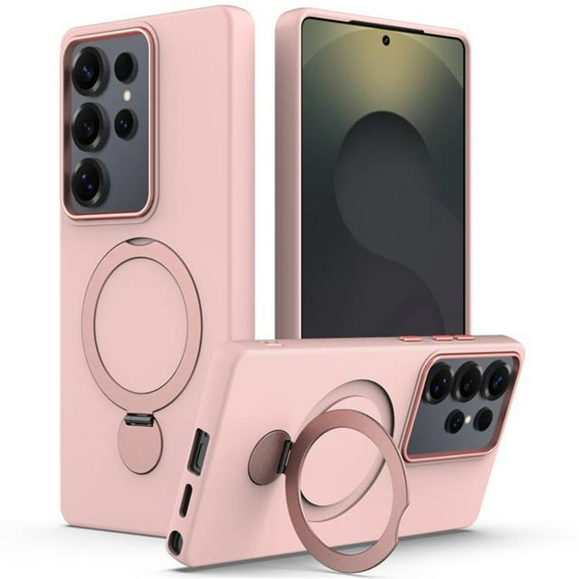 For Samsung Galaxy S25 Ultra 5G Case (Compatible With MagSafe) With Invisible Magnetic O-Ring Stand Military-Grade Shockproof Phone Case,Pink,For Galaxy S25 Ultra 5G