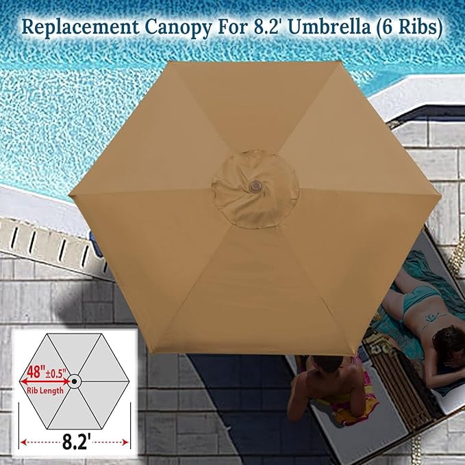 SOLAXO 8.2ft 6 Ribs Umbrella Canopy Cover Only Patio Umbrella Replacement Top
