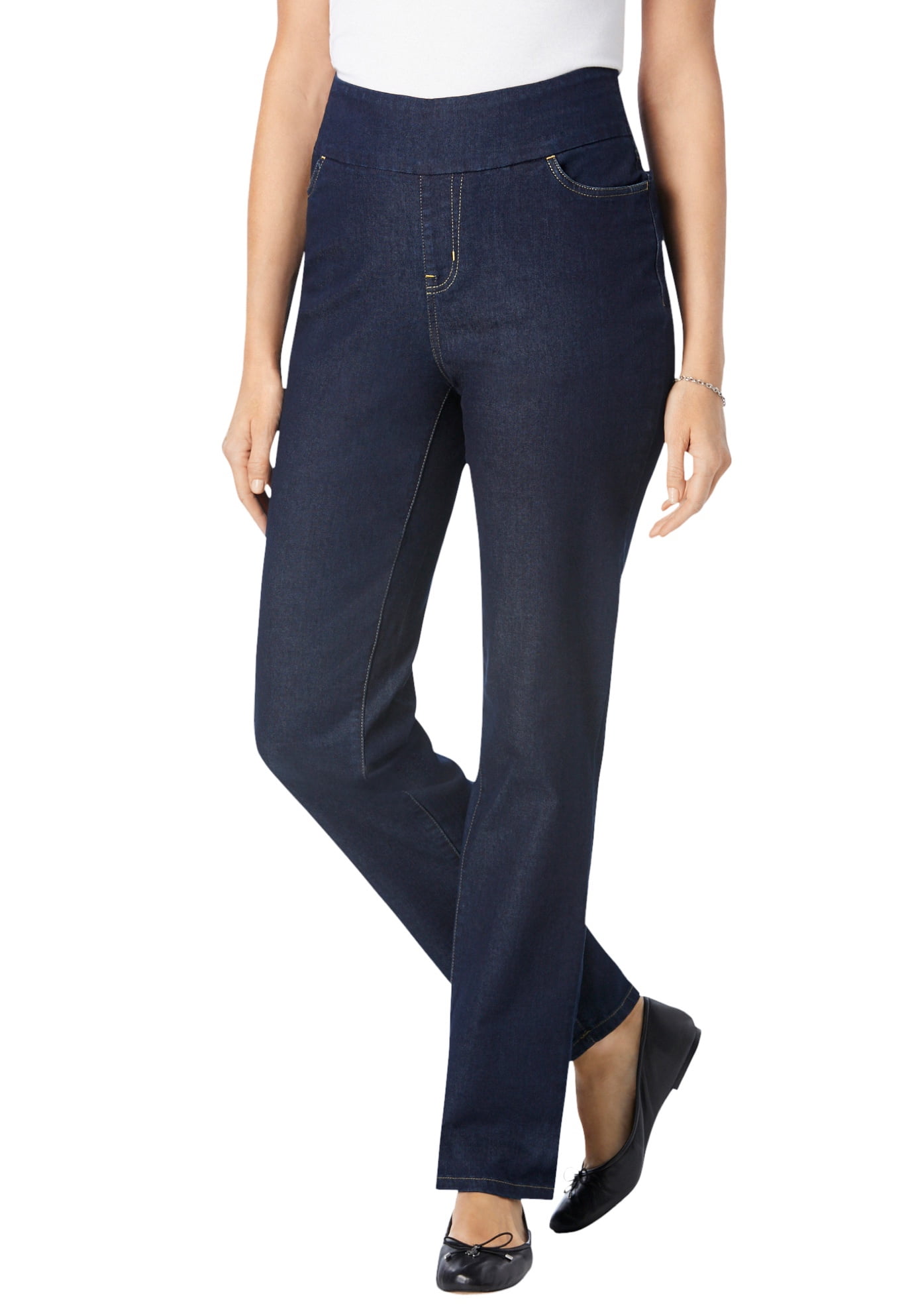 Woman Within Women's Plus Size Pull-On Straight Leg Denim Jeans 