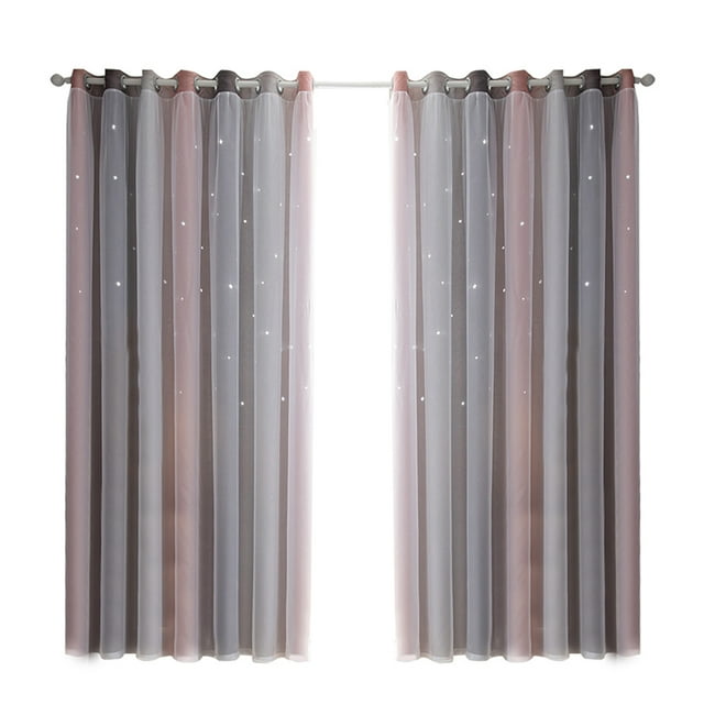 Cortinas de estrellas Cortinas opacas de estrellas para niños Dormitorio de niñas Sala de estar Estrella de doble capa colorida