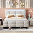 thumbnail image 2 of Full Size Platform Bed with LED Frame,Linen Fabric Upholstered Platform Bed Frame with 4 Drawers for Bedroom,Beige, 2 of 7