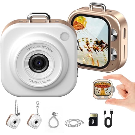 W & O Q16 Portable 48 MP Point & Shoot Digital Cameras with Keychain Camera Gold