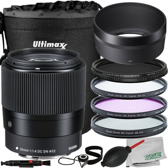 Ultimaxx Essential Sigma 30mm f/1.4 DC DN Contemporary Lens Bundle (X Mount) - Includes: Variable Neutral Density Filter & More (13pc Bundle)
