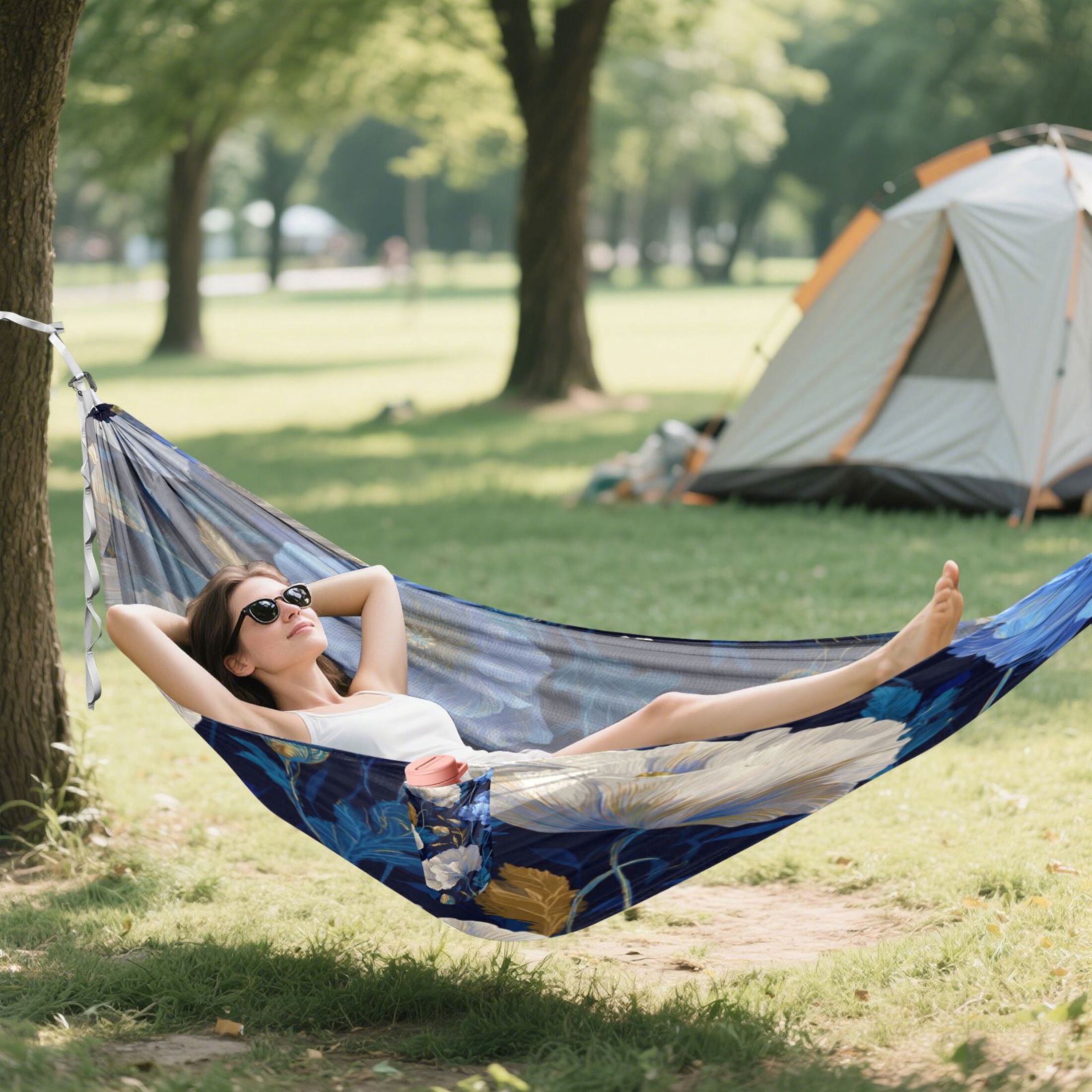 Hanging Hammock Portable Travel Camping For Outdooor Beach Camping Hiking Seamless White Poppy