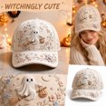 thumbnail image 2 of GrmtClth Cute Halloween Decor Baseball Hat Printed Costume Cap Adjustable Cream Fashion Accessory Holiday Photo Prop Trucker Cap for Adults, 2 of 5