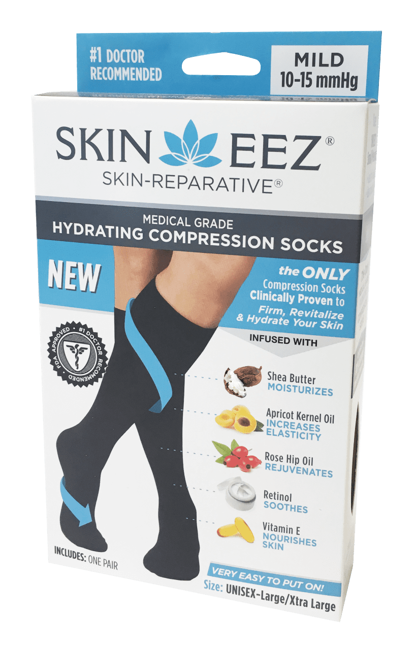 SKINEEZ black l/xl skin-reparative hydrating compression socks for women and men 10-20 mmhg