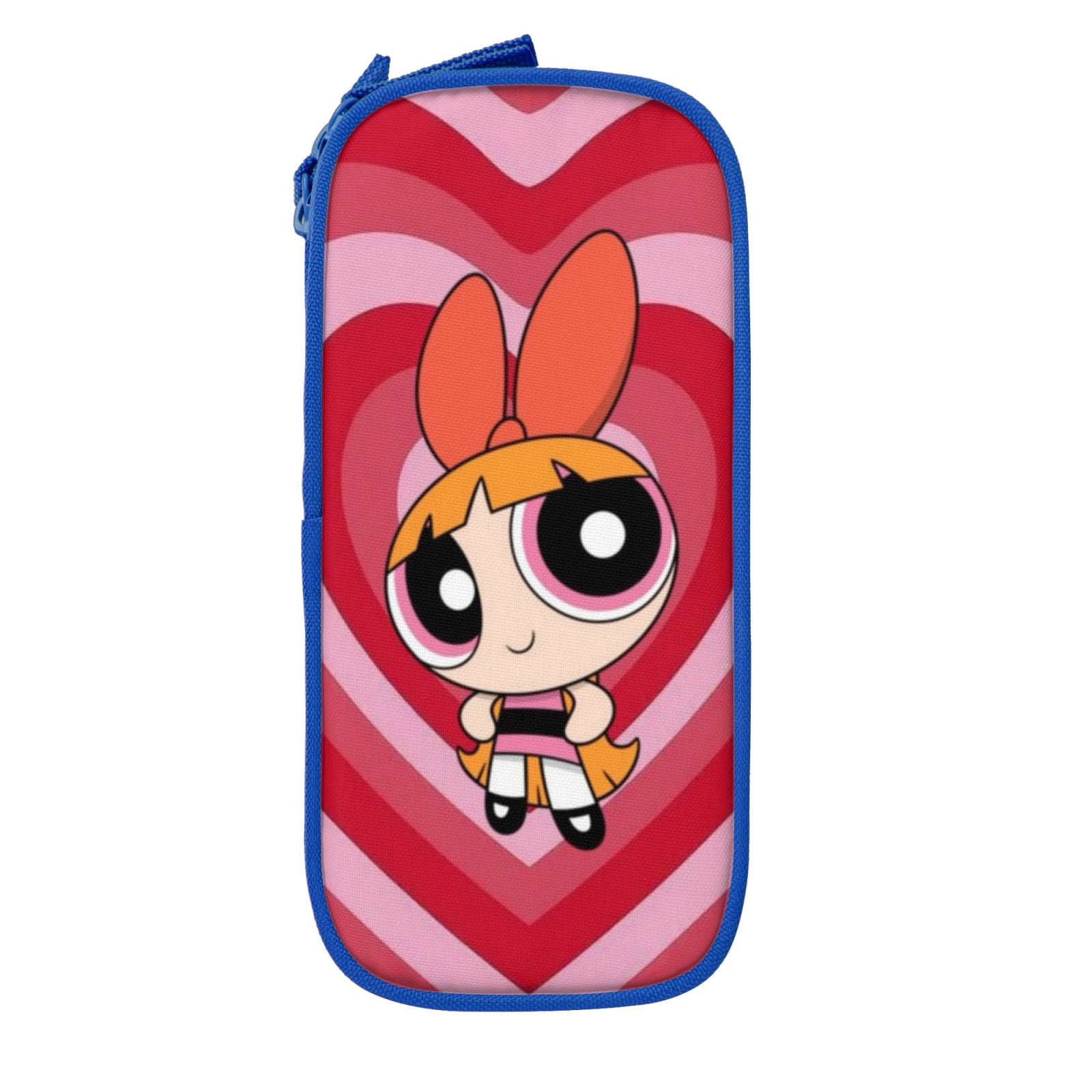 The Powerpuff Gi-rls Pencil Case Large Capacity Pencil Pouch Pen Bag Office Stationery Organizer Travel Makeup Bag Blue