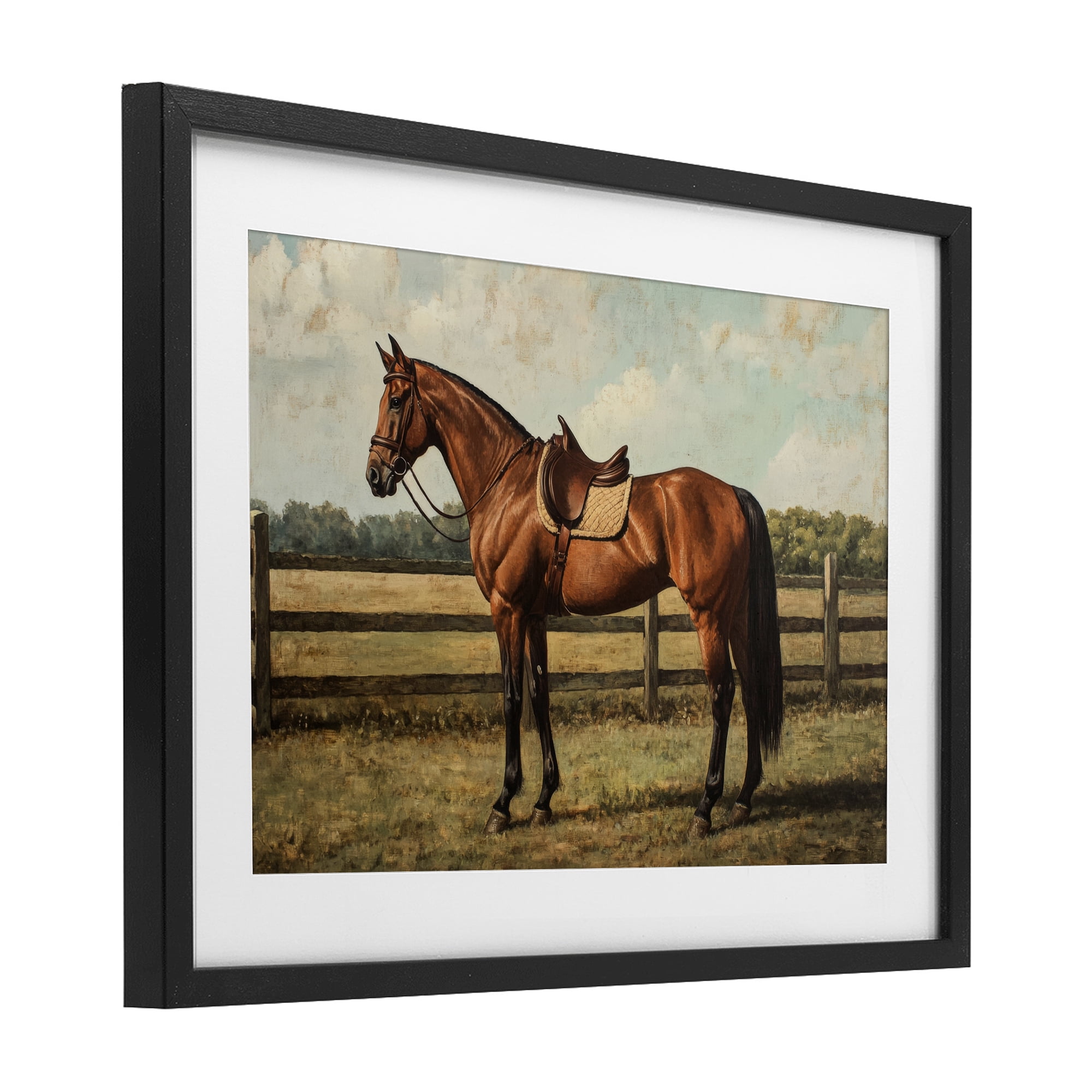 Stupell Industries Chocolate Stag Saddled in Pasture Black Framed Print Under Glass, design by Petal Prints Design