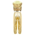 thumbnail image 3 of inlzdz Girls Hip-Hop Jazz Modern Dance Sets Sleeveless Sparkly Sequins Hooded Crop Top with Metallic Pants Gold 8, 3 of 7