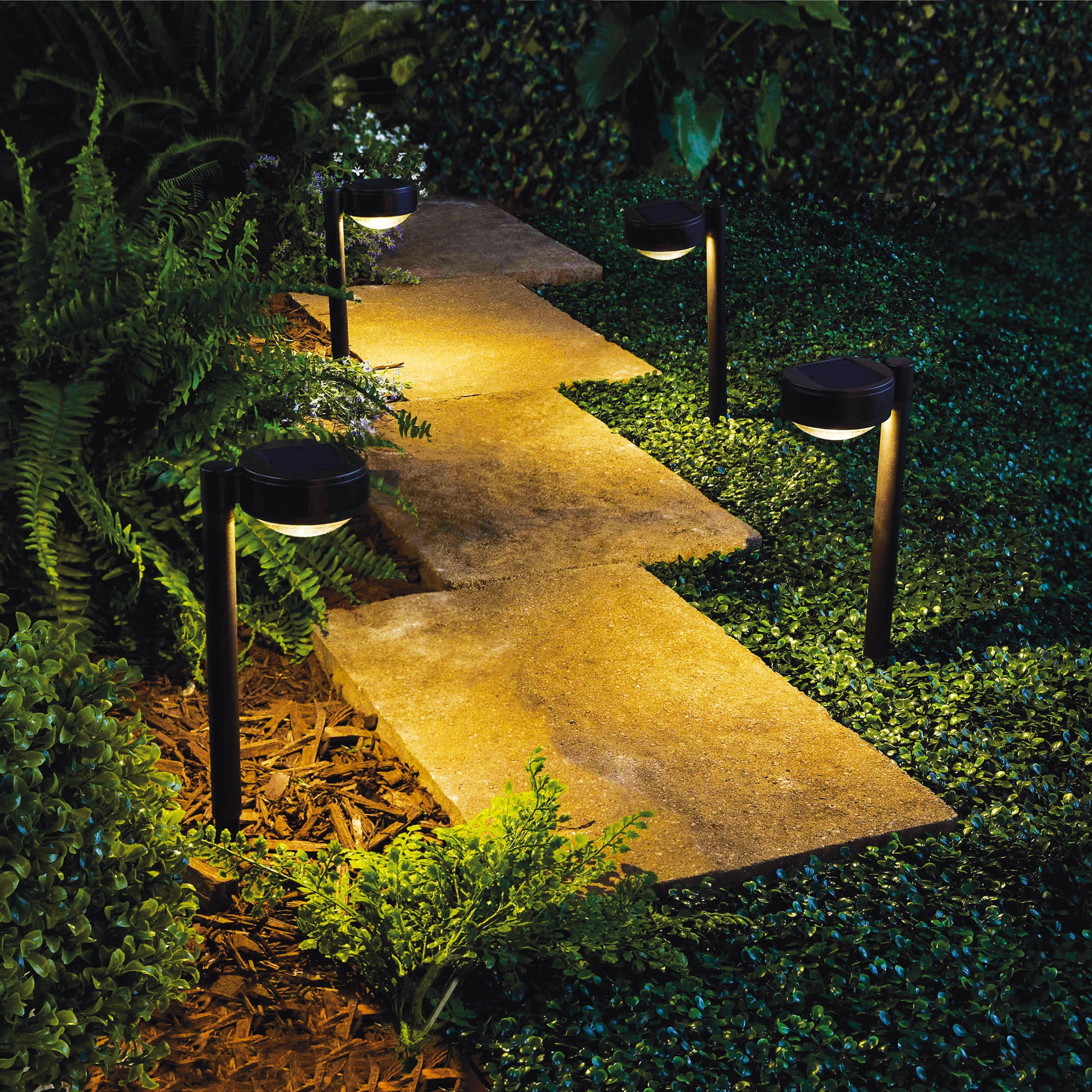 Better Homes & Gardens Solar Powered Black Dome Downlight Walkway and Landscape Light, 20 Lumens