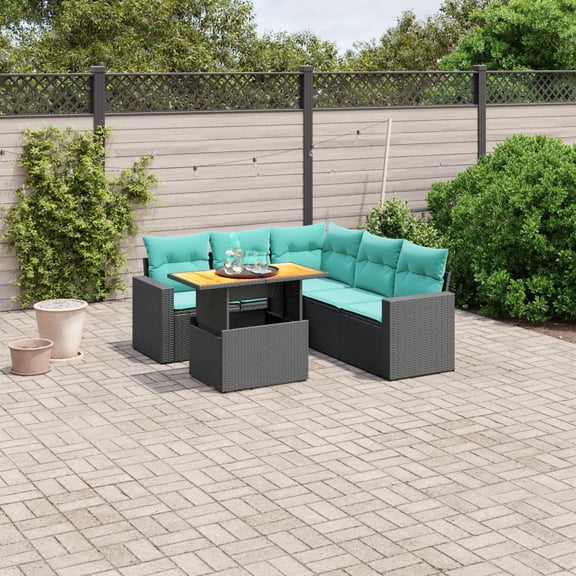 vidaXL 6 Piece Patio Sofa Set with Cushions Black Poly Rattan