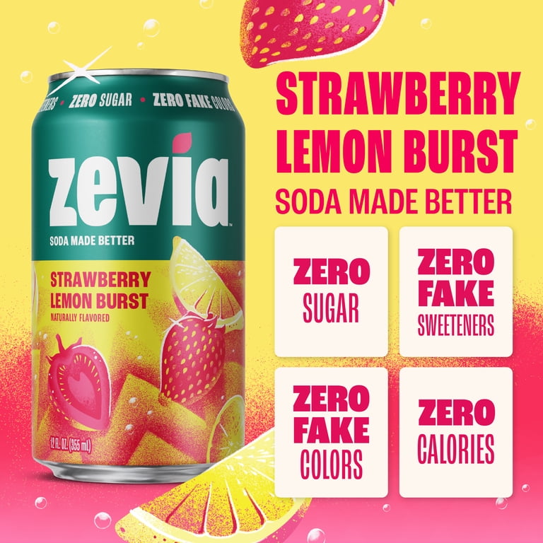 Zevia Strawberry Lemon Soda, 12 fl oz, 8 Pack Cans - Walmart.com