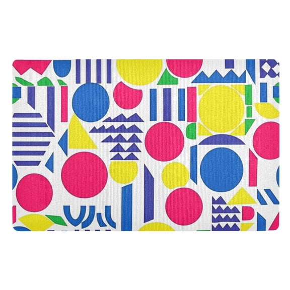 Yayeee Doormat for Indoor Entrance 32" x 20" Non Slippery Floor Rug, Red Retro Shapes