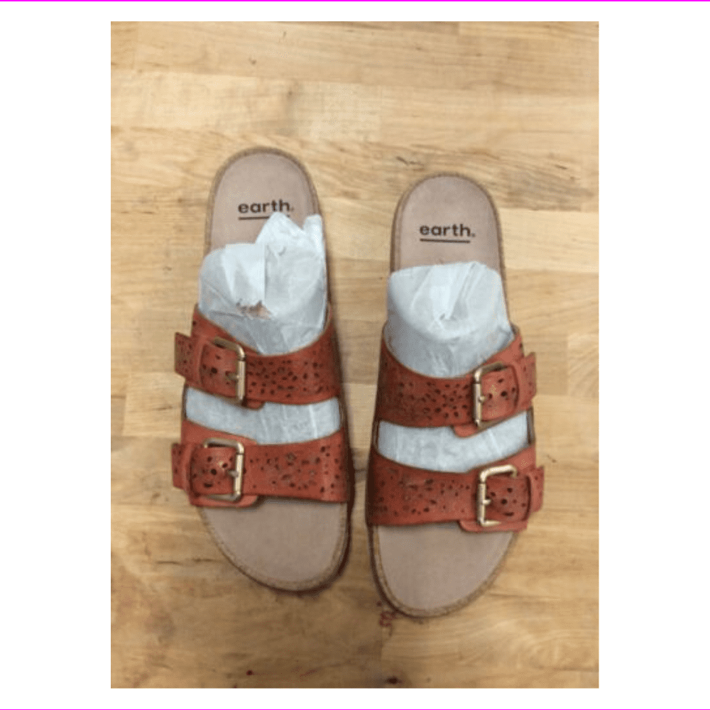 earth perforated leather slide sandals